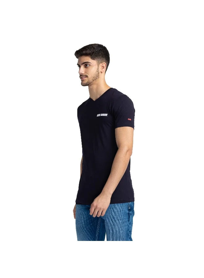 بيينغ هيومان Mens Navy V-Neck Short Sleeve T-Shirt