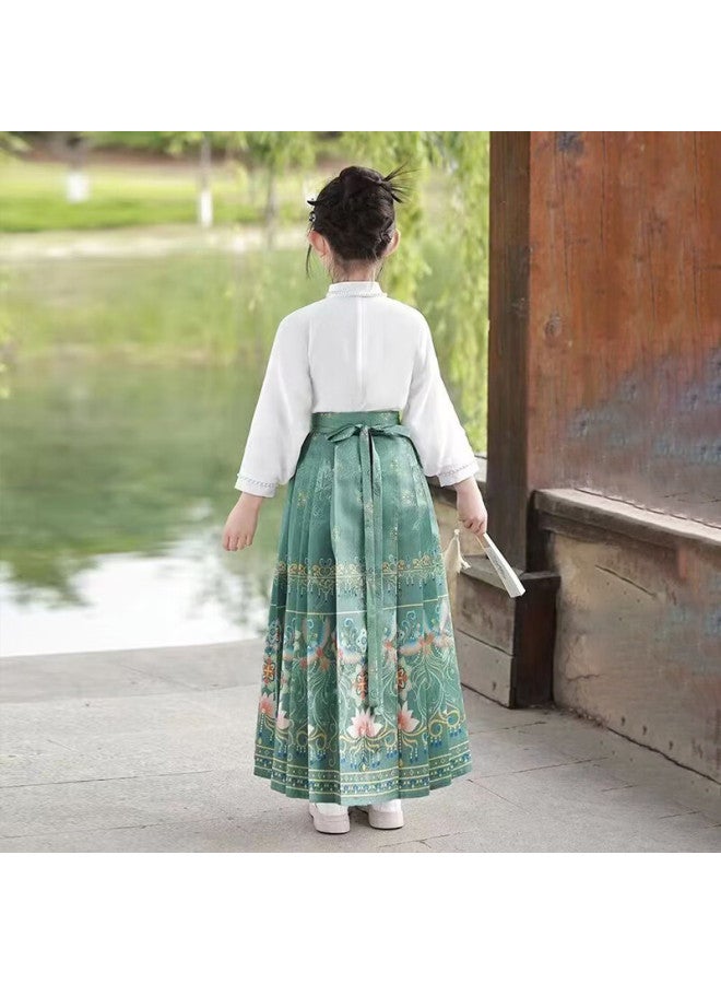 LUOBOBEIBEI Luobu Beibei Ma Face Skirt, Girls' Hanfu Summer Style, Children's Chinese-style Outfit, Spring And Autumn Ancient Costume Formal Wear, Green Long-sleeve Set, Size 140 - Image 5