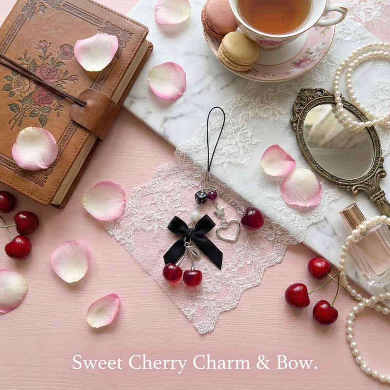 Nalefow Phone Charms Strap Cute Cherry CellPhone Straps Aesthetic Pink Red Black BlueCherry Phone Chain for Camera Keychain Bag Pendant Decor Gift (Cherry Apple) - Image 3