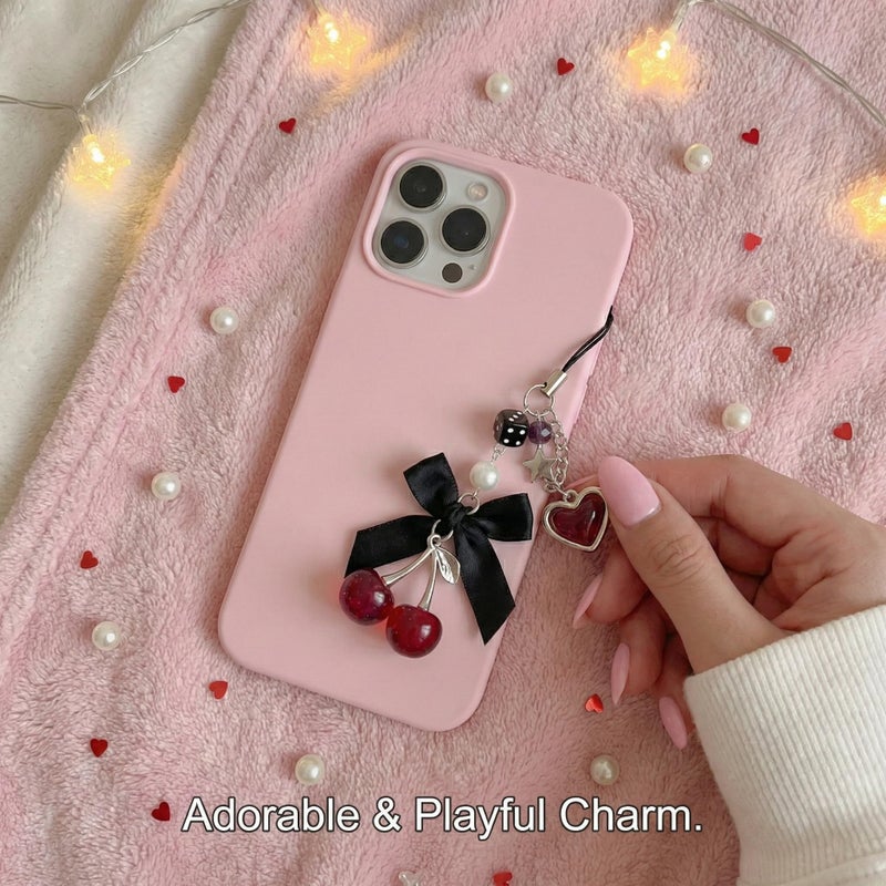 Nalefow Phone Charms Strap Cute Cherry CellPhone Straps Aesthetic Pink Red Black BlueCherry Phone Chain for Camera Keychain Bag Pendant Decor Gift (Cherry Apple) - Image 5