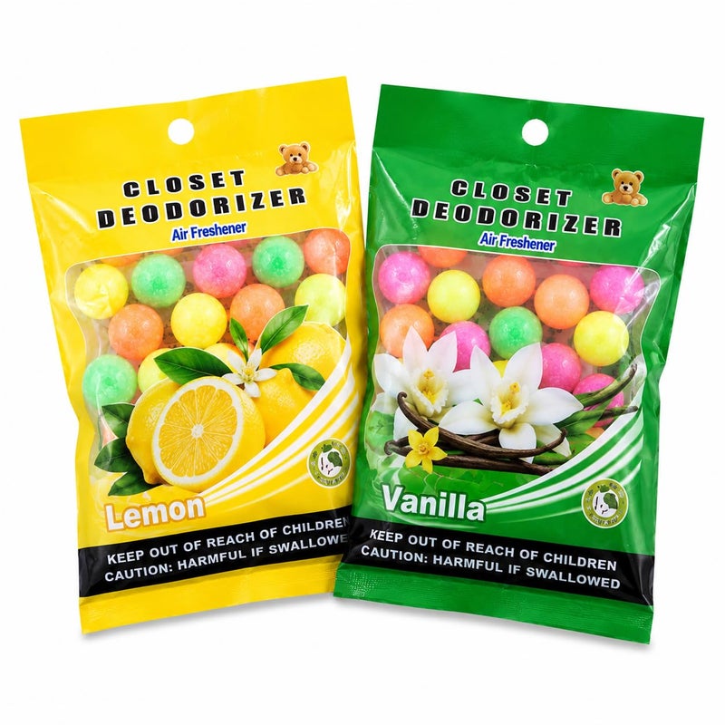Scented Naphthalene Balls, Lemon & Vanilla Fragrance, Closet Deodorizer, 2 Pack - Image 1