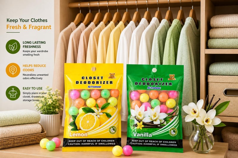 Scented Naphthalene Balls, Lemon & Vanilla Fragrance, Closet Deodorizer, 2 Pack - Image 2