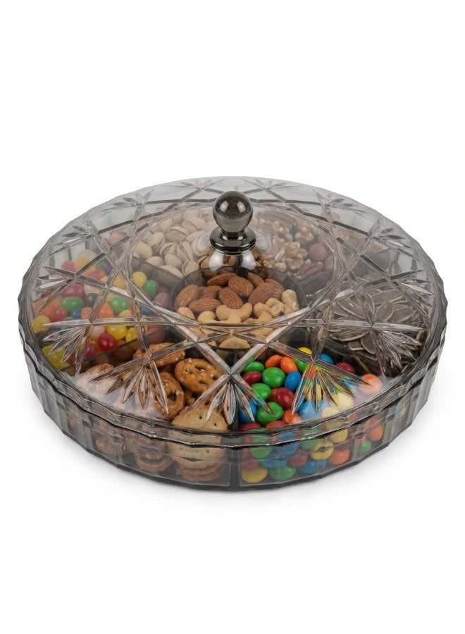Round Snack Serving Tray with Lid, 6 Compartment Acrylic Organizer for Nuts, Candy, Chocolate, Dry Fruits, Kahk, Biscuits and Hospitality - Famieh - Image 2