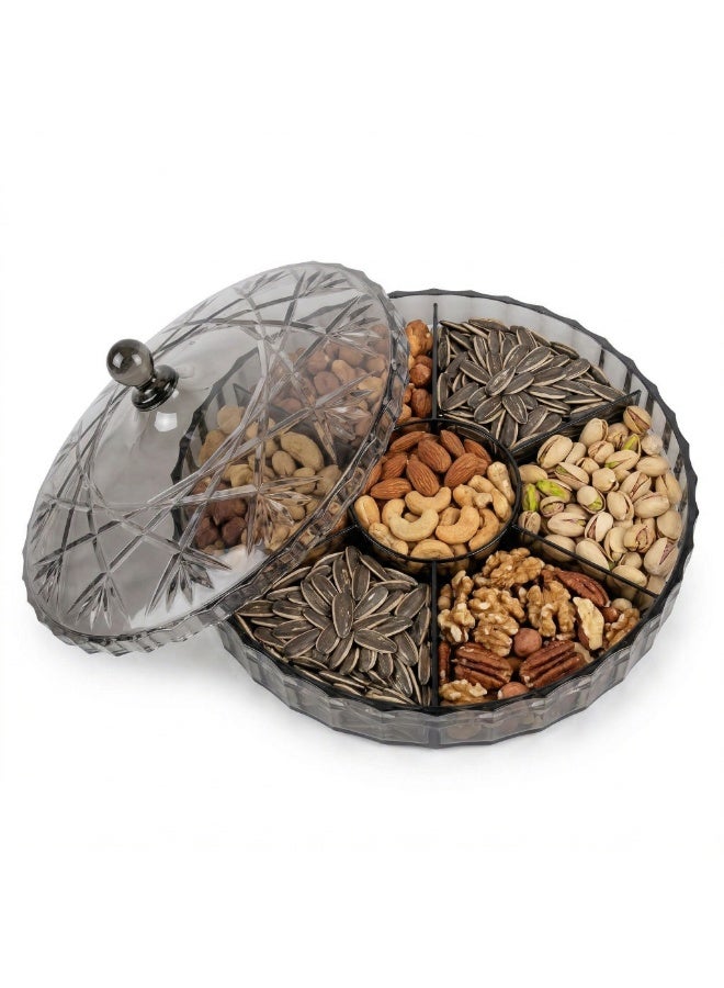 Round Snack Serving Tray with Lid, 6 Compartment Acrylic Organizer for Nuts, Candy, Chocolate, Dry Fruits, Kahk, Biscuits and Hospitality - Famieh - Image 4