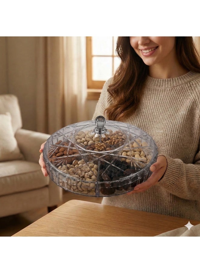 Round Snack Serving Tray with Lid, 6 Compartment Acrylic Organizer for Nuts, Candy, Chocolate, Dry Fruits, Kahk, Biscuits and Hospitality - Famieh - Image 5