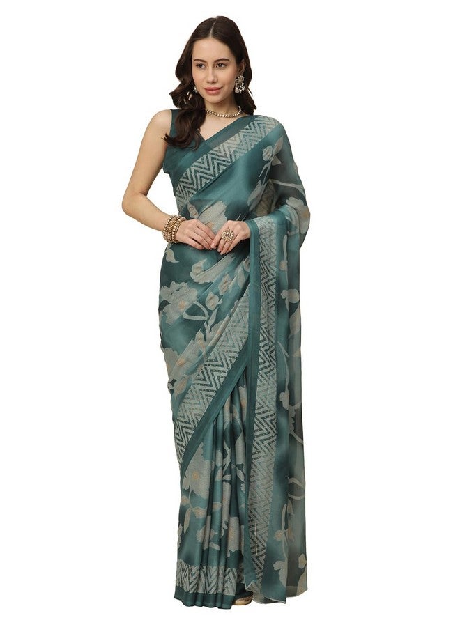 RATAN Women's Georgette Printed Saree with Unstitched Blouse Piece (RDHB-BP-21894_Teal) - Image 1