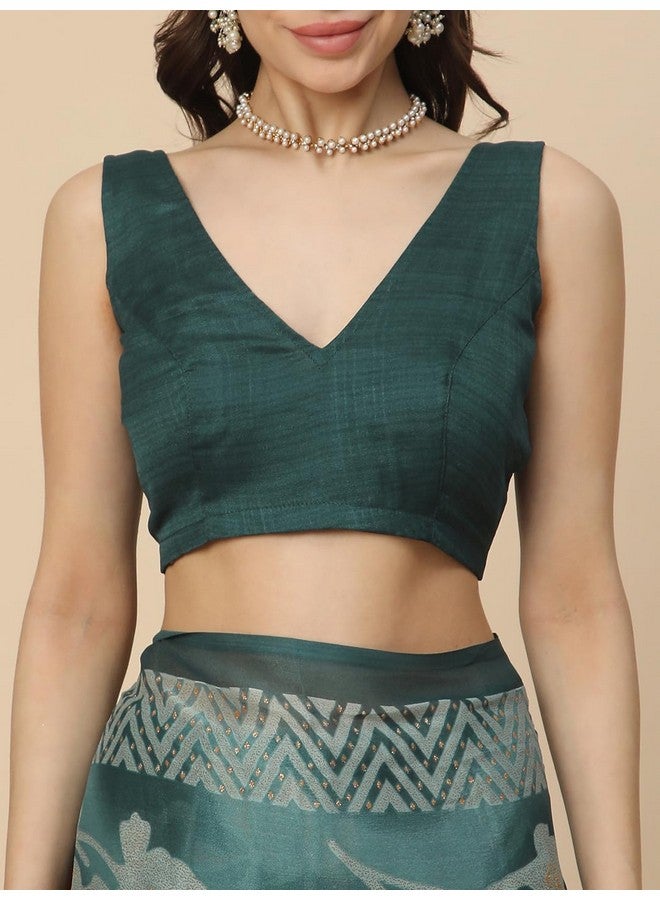 RATAN Women's Georgette Printed Saree with Unstitched Blouse Piece (RDHB-BP-21894_Teal) - Image 5