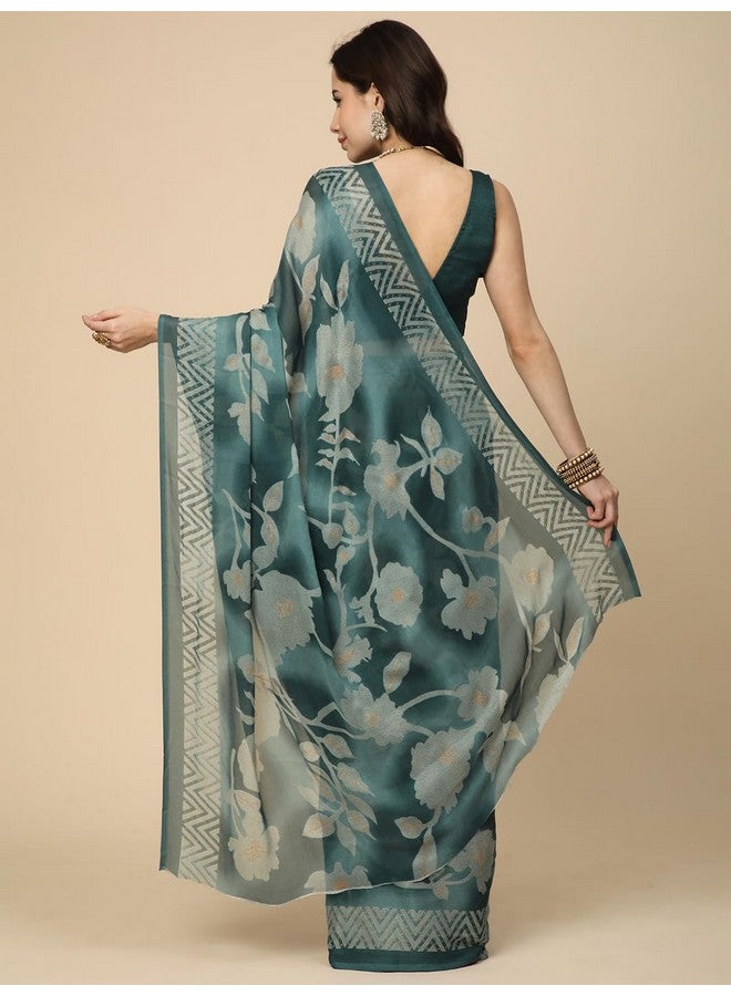 RATAN Women's Georgette Printed Saree with Unstitched Blouse Piece (RDHB-BP-21894_Teal) - Image 2