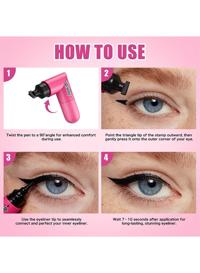 HelloKiss 2 In 1 Stamp Eyeliner, Winged Eyeliner Stamp Pen, Double Head Liquid Eyeliners Stamps Pens with Smudge-Proof, Long-Lasting & Quick Drying, Easy & Quick Eye Makeup for Beginners (Black) - Image 5