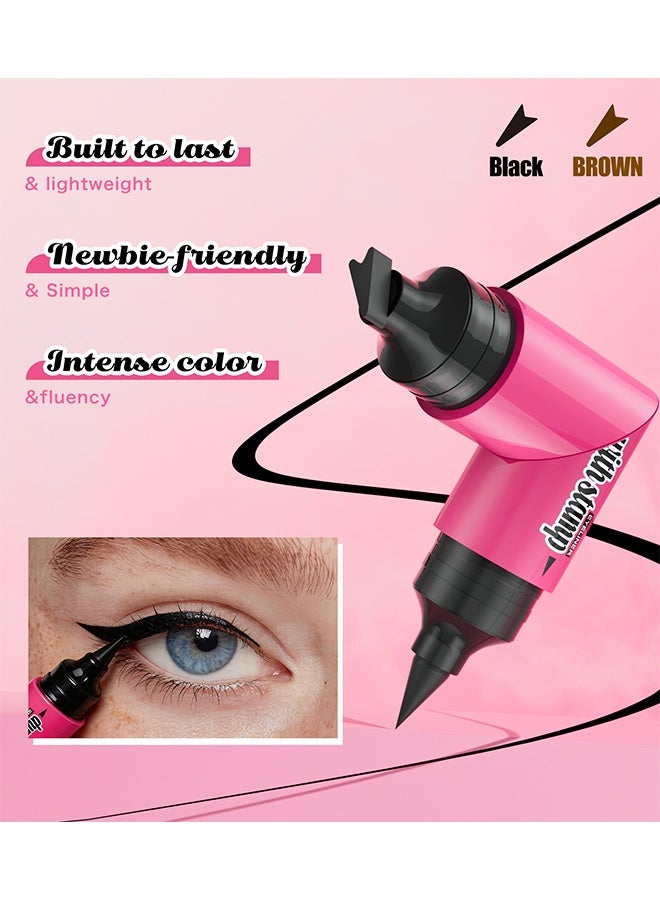 HelloKiss 2 In 1 Stamp Eyeliner, Winged Eyeliner Stamp Pen, Double Head Liquid Eyeliners Stamps Pens with Smudge-Proof, Long-Lasting & Quick Drying, Easy & Quick Eye Makeup for Beginners (Black) - Image 2