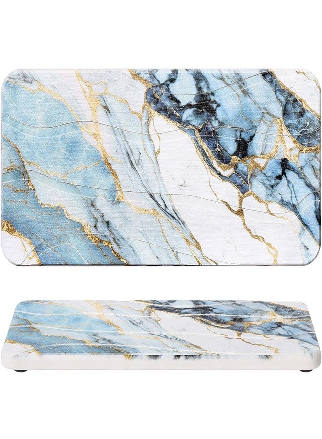 Photect 2Pcs Water Absorbent Diatomite Coasters 8.6x4'' Diatomaceous Earth Drying Ma, Grooved Design Water Absorbing Stone for Home Bathroom Decoration Home Warming Gift(Blue,Marble Style) - Image 1