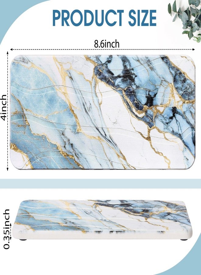 Photect 2Pcs Water Absorbent Diatomite Coasters 8.6x4'' Diatomaceous Earth Drying Ma, Grooved Design Water Absorbing Stone for Home Bathroom Decoration Home Warming Gift(Blue,Marble Style) - Image 2