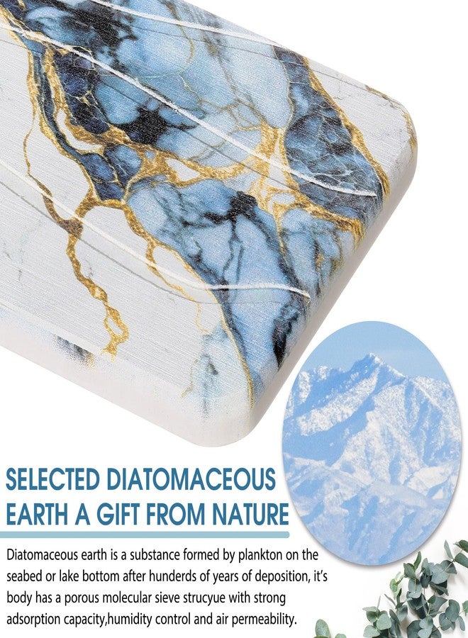 Photect 2Pcs Water Absorbent Diatomite Coasters 8.6x4'' Diatomaceous Earth Drying Ma, Grooved Design Water Absorbing Stone for Home Bathroom Decoration Home Warming Gift(Blue,Marble Style) - Image 4