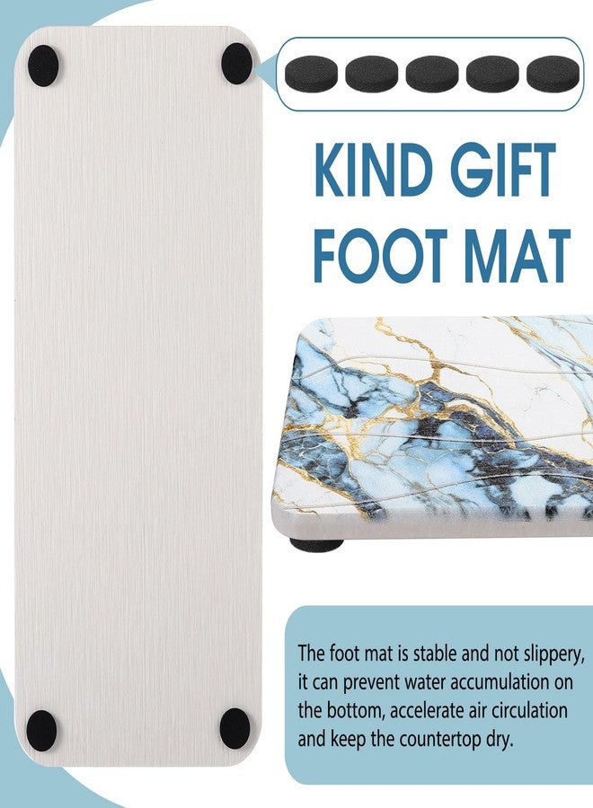 Photect 2Pcs Water Absorbent Diatomite Coasters 8.6x4'' Diatomaceous Earth Drying Ma, Grooved Design Water Absorbing Stone for Home Bathroom Decoration Home Warming Gift(Blue,Marble Style) - Image 3