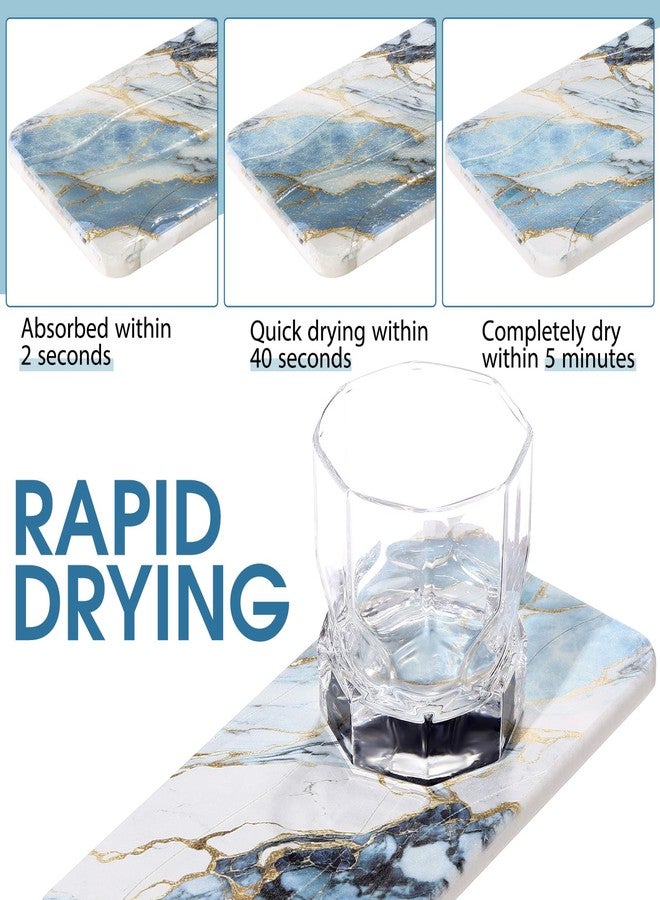 Photect 2Pcs Water Absorbent Diatomite Coasters 8.6x4'' Diatomaceous Earth Drying Ma, Grooved Design Water Absorbing Stone for Home Bathroom Decoration Home Warming Gift(Blue,Marble Style) - Image 5