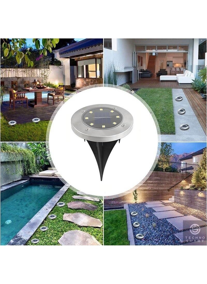 Technojet - 2 Pieces Solar Powered 8 LED Staple Lawn Ground Garden Lighting 3 W White Light - Image 1
