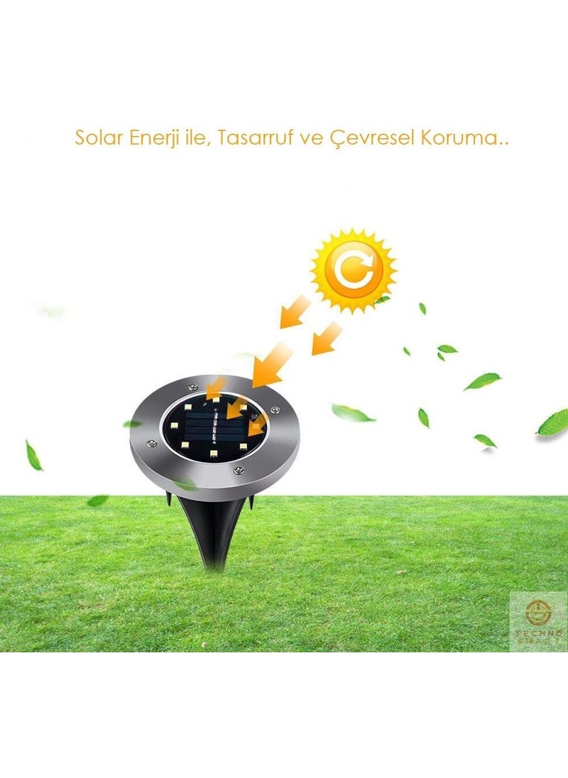 Technojet - 2 Pieces Solar Powered 8 LED Staple Lawn Ground Garden Lighting 3 W White Light - Image 1