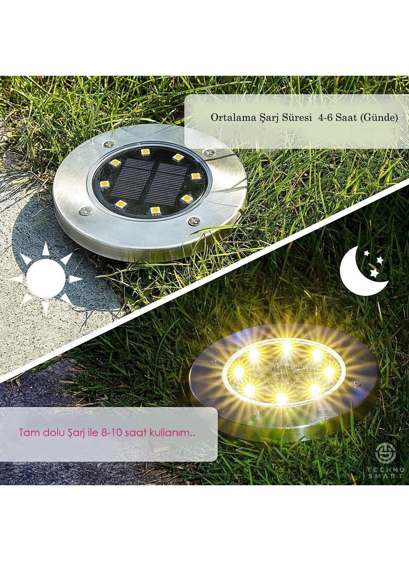Technojet - 2 Pieces Solar Powered 8 LED Staple Lawn Ground Garden Lighting 3 W White Light - Image 1