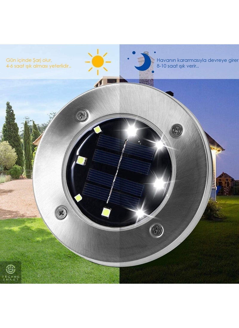 Technojet - 2 Pieces Solar Powered 8 LED Staple Lawn Ground Garden Lighting 3 W White Light - Image 1