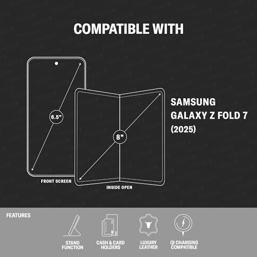 TORRO Case Compatible with Samsung Galaxy Z Fold7 2025 – Premium Leather Wallet Case with Stand Function and Card Slots (Black) - Image 2