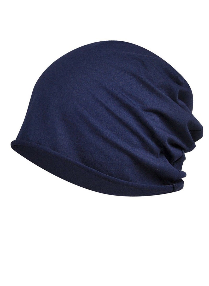 Loquat Infinity Scarf Headwear Cap Solid Color Beanie Hat Navy Blue 