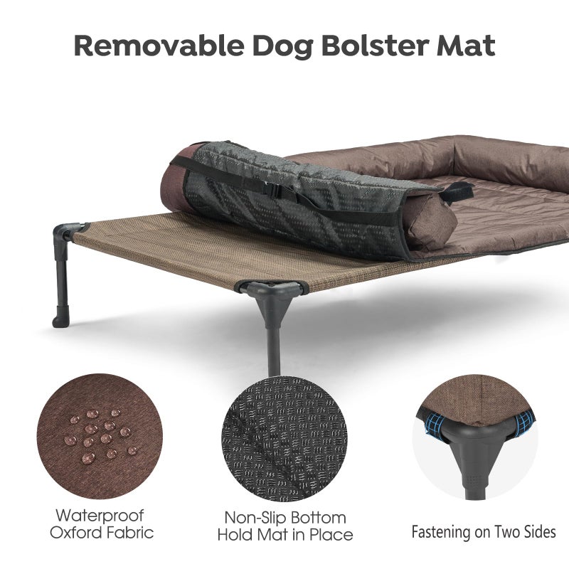Veehoo Cooling Elevated Dog Bed Add Removable Waterproof Bolster Cushion Mat, Raised Pet Cot with Breathable Teslin Mesh, No-Slip Feet, Dog Couch Bed for Indoor Outdoor, Large, Brown CWC2331B - Image 4