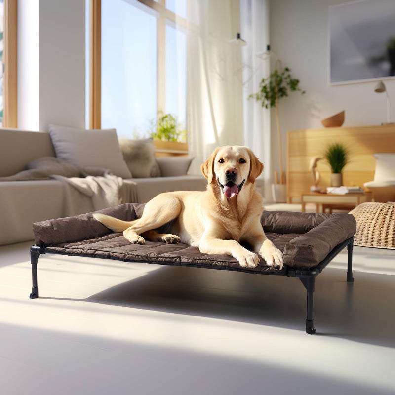 Veehoo Cooling Elevated Dog Bed Add Removable Waterproof Bolster Cushion Mat, Raised Pet Cot with Breathable Teslin Mesh, No-Slip Feet, Dog Couch Bed for Indoor Outdoor, Large, Brown CWC2331B - Image 1