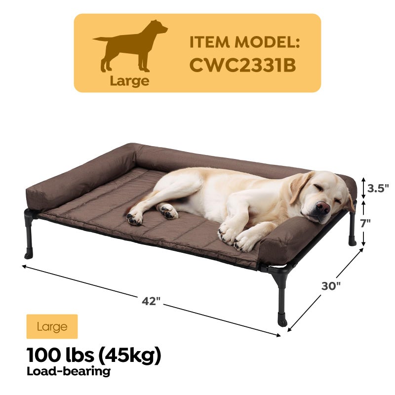 Veehoo Cooling Elevated Dog Bed Add Removable Waterproof Bolster Cushion Mat, Raised Pet Cot with Breathable Teslin Mesh, No-Slip Feet, Dog Couch Bed for Indoor Outdoor, Large, Brown CWC2331B - Image 2
