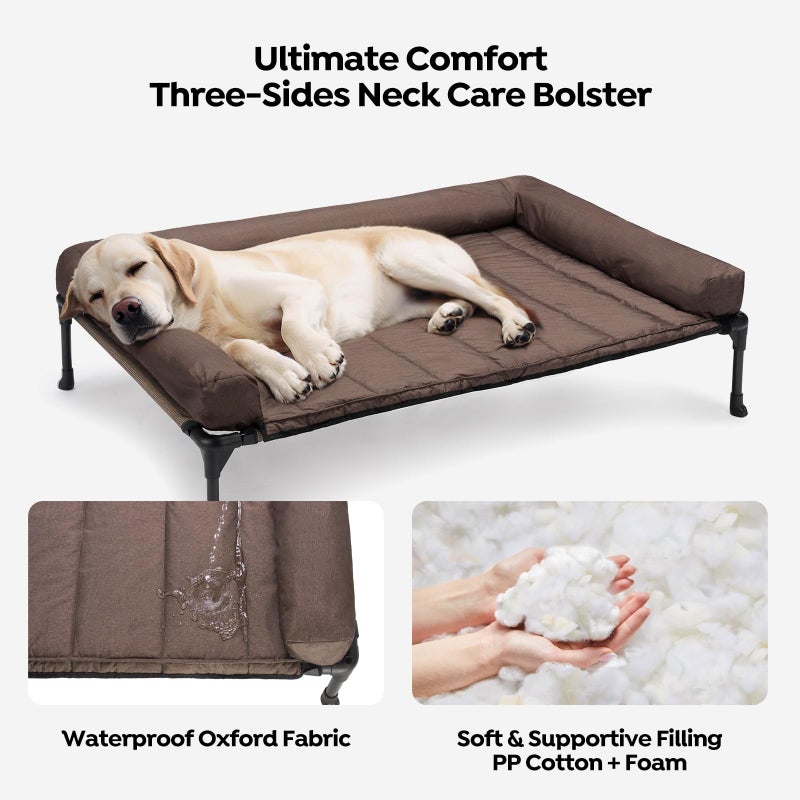 Veehoo Cooling Elevated Dog Bed Add Removable Waterproof Bolster Cushion Mat, Raised Pet Cot with Breathable Teslin Mesh, No-Slip Feet, Dog Couch Bed for Indoor Outdoor, Large, Brown CWC2331B - Image 3