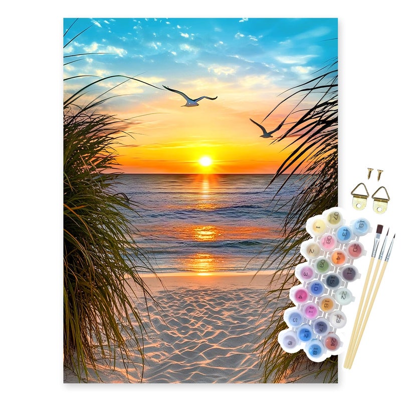 NPCSWXQ Paint by Numbers Kit for Adults Beginners, Beach Sunset Oil Acrylic Painting Crafts Number Artist Paint Kit for Home Wall Bedroom Study or Office Decor Gift 16x20Inch - Image 1