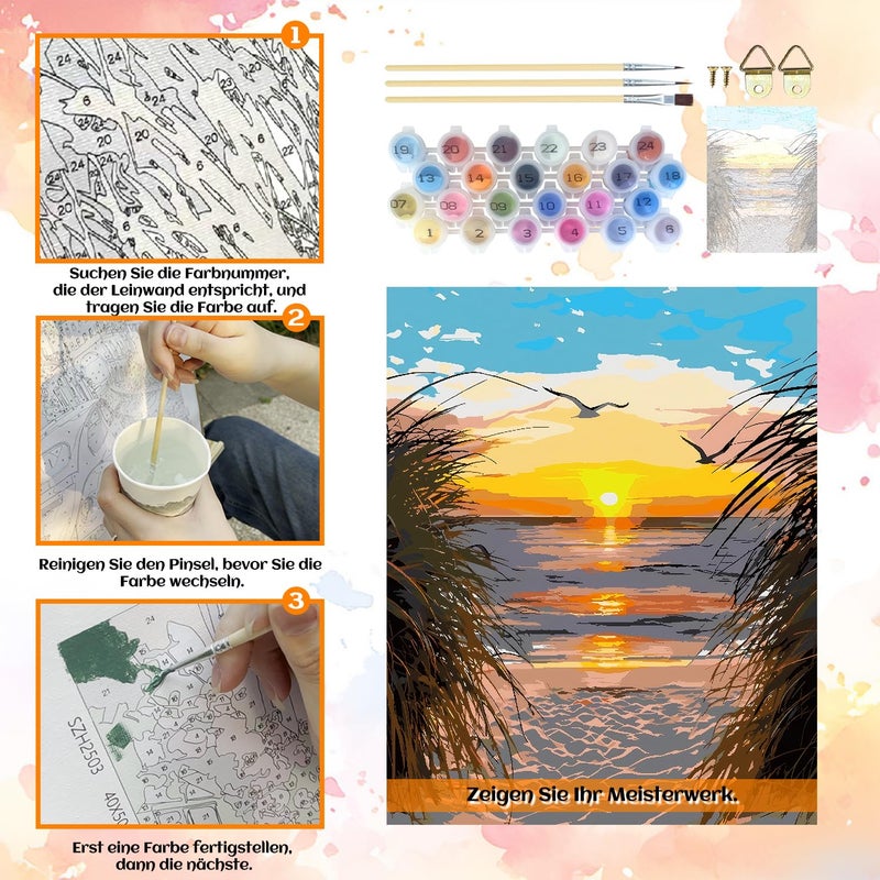 NPCSWXQ Paint by Numbers Kit for Adults Beginners, Beach Sunset Oil Acrylic Painting Crafts Number Artist Paint Kit for Home Wall Bedroom Study or Office Decor Gift 16x20Inch - Image 4