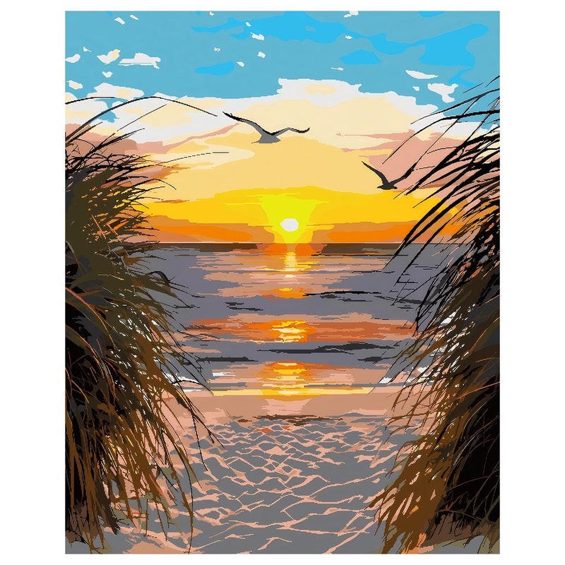 NPCSWXQ Paint by Numbers Kit for Adults Beginners, Beach Sunset Oil Acrylic Painting Crafts Number Artist Paint Kit for Home Wall Bedroom Study or Office Decor Gift 16x20Inch - Image 2