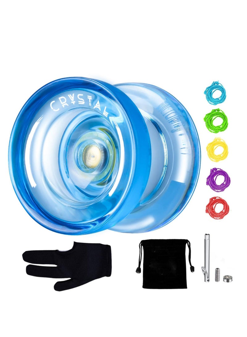 NIBEMINENT K2 Crystal Responsive Yoyo, Professional Dual Function Yoyo Replacement Unresponsive Bearing for Intermediate with Remover, Bag, 5 Strings (Blue) - Image 1