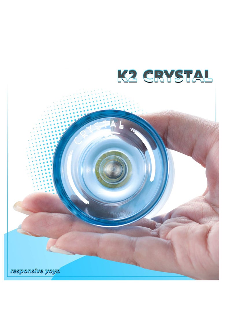 NIBEMINENT K2 Crystal Responsive Yoyo, Professional Dual Function Yoyo Replacement Unresponsive Bearing for Intermediate with Remover, Bag, 5 Strings (Blue) - Image 4