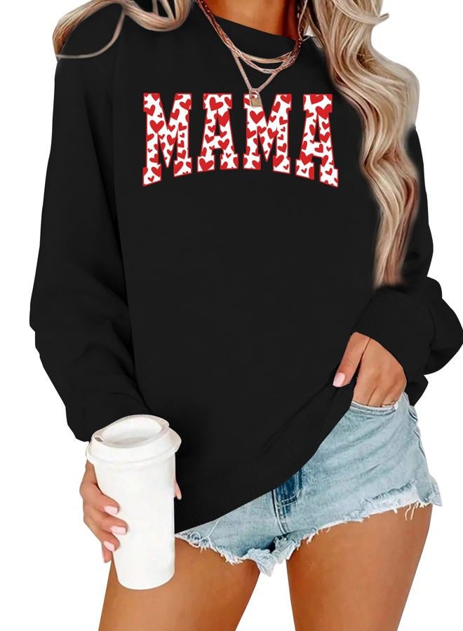 PICKID Mama Sweatshirt Women Valentines Day Shirt Red Hearts In Mama Graphic Sweatshirt Mother Gift Pullover Tops, Black, XL - Image 1