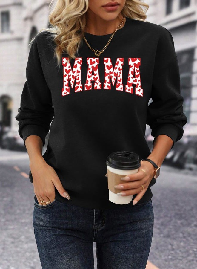 PICKID Mama Sweatshirt Women Valentines Day Shirt Red Hearts In Mama Graphic Sweatshirt Mother Gift Pullover Tops, Black, XL - Image 4