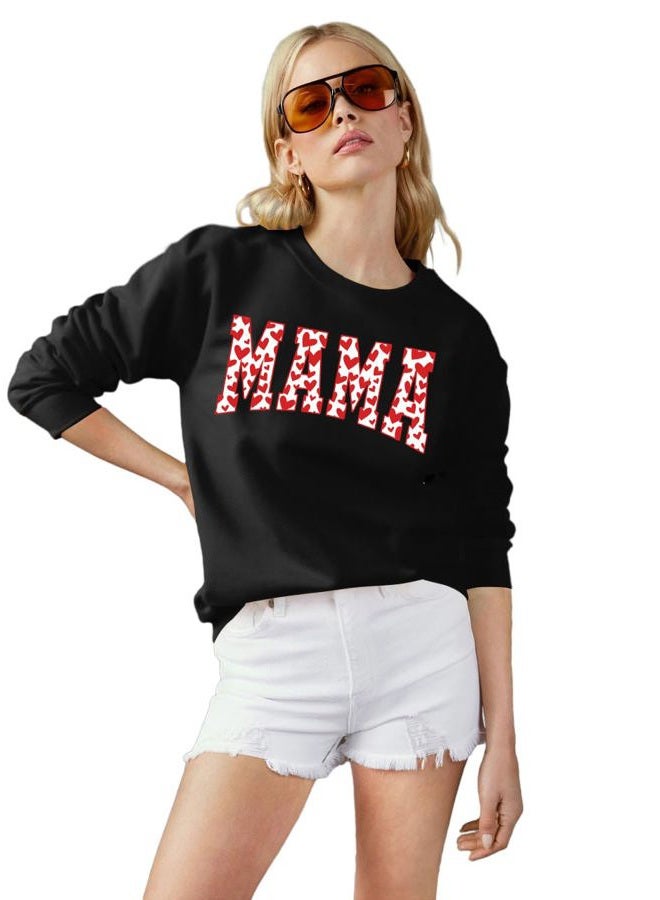 PICKID Mama Sweatshirt Women Valentines Day Shirt Red Hearts In Mama Graphic Sweatshirt Mother Gift Pullover Tops, Black, XL - Image 2