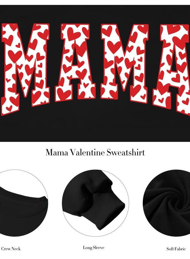 PICKID Mama Sweatshirt Women Valentines Day Shirt Red Hearts In Mama Graphic Sweatshirt Mother Gift Pullover Tops, Black, XL - Image 5