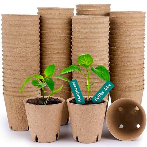 ANGTUO 102 Pcs Peat Pots for Seedlings, 3.14 inch Biodegradable Seed Nursery Pot with Drainage Holes, Seedling Pots Include 50 Labels - Image 1