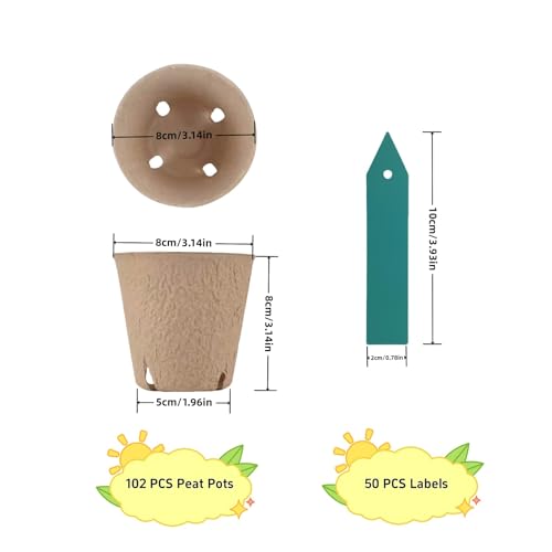 ANGTUO 102 Pcs Peat Pots for Seedlings, 3.14 inch Biodegradable Seed Nursery Pot with Drainage Holes, Seedling Pots Include 50 Labels - Image 2