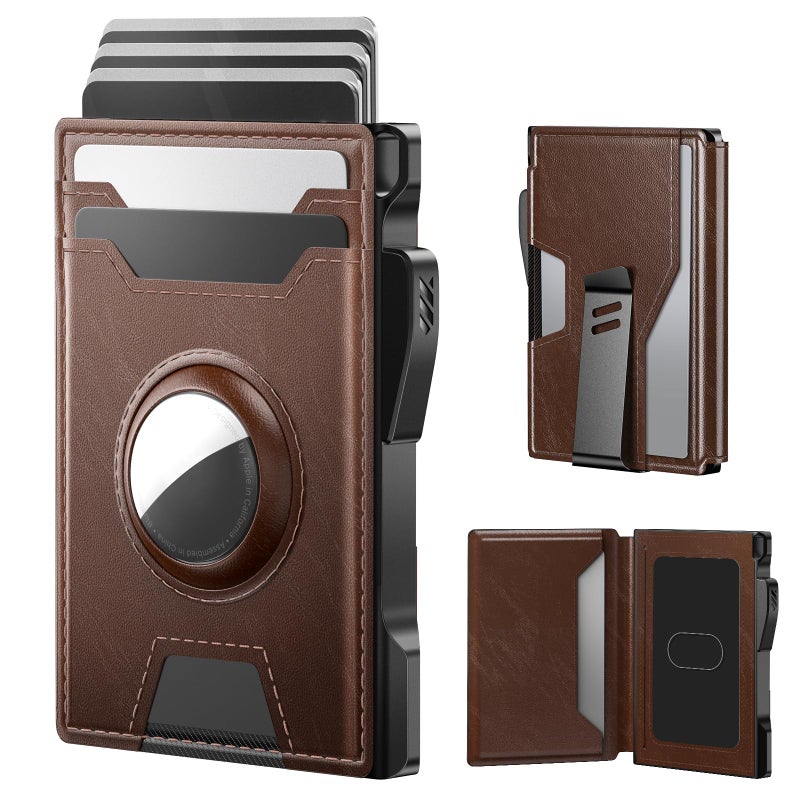 typecase AirTag Wallet for Men: Compatible with Apple AirTag (1st & 2nd Generation), RFID Blocking, Genuine Leather, Slim & Minimalist Design,13 Cards Capacitiy | ID Window | Money Clip (Brown) - Image 1
