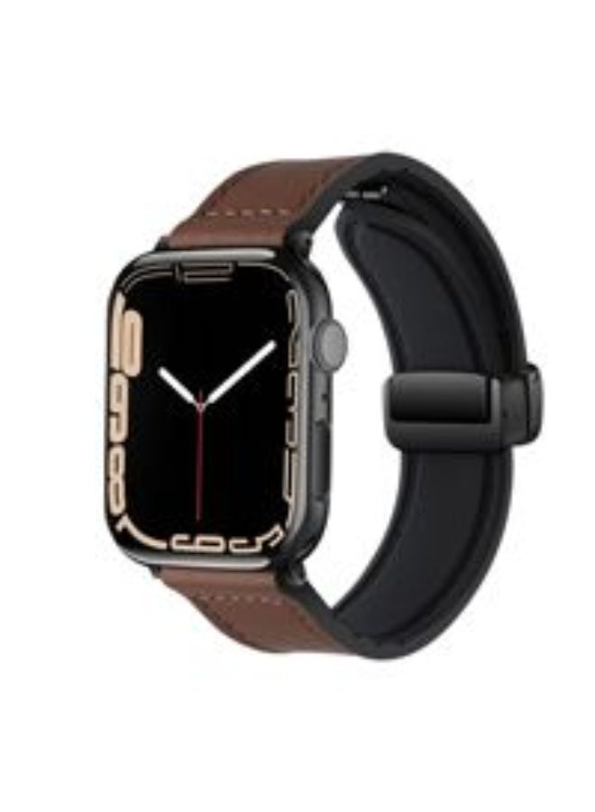 Silicone leather watch strap for Apple Watch series 10/9/8/7/6 5/4/3/SE/2nd Generation/Ultra/2, Magnetic clasp Adjustable Bracelet Wristband Strap for iWatch Bands Women/Men 40mm 42mm 41mm 38mm 44mm 46mm 45mm 49mm Smart watch Accessories