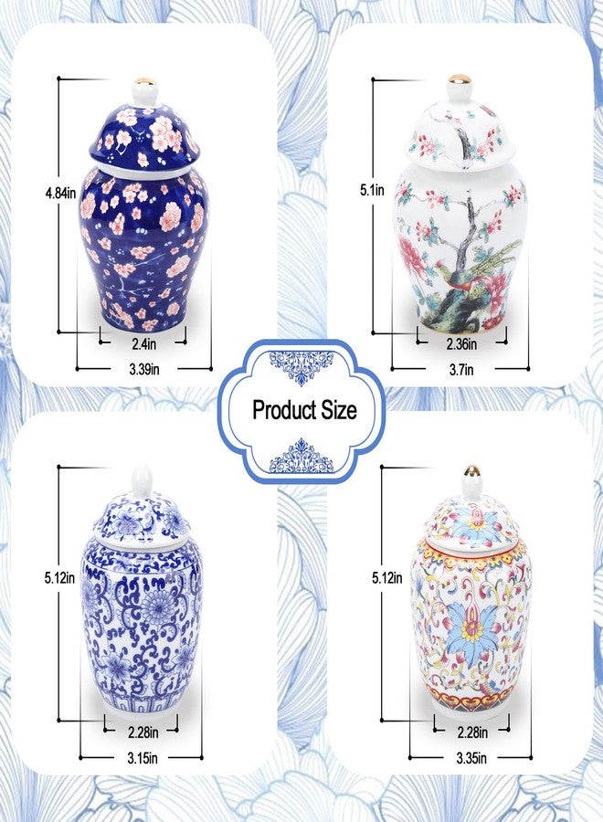 BUWUSMU Set of 4 Small Blue and White Chinoiserie Porcelain Vases - Ginger Jars for Home Decor, Bedroom, Living Room, Console Table Top Decor - Table Accent Shelf (Vibrant) - Image 2