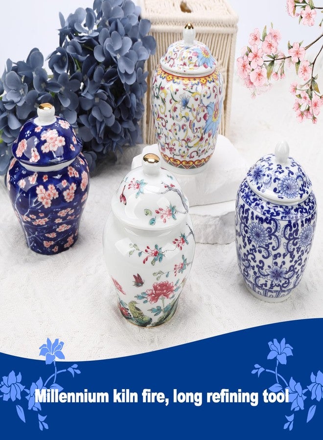 BUWUSMU Set of 4 Small Blue and White Chinoiserie Porcelain Vases - Ginger Jars for Home Decor, Bedroom, Living Room, Console Table Top Decor - Table Accent Shelf (Vibrant) - Image 5