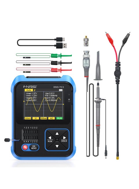 3in1 Digital Oscilloscope Transistor Tester Function Signal Generator Meter Handheld Oscilloscope 2.4inch TFT Display 10MS/s Sample Rate 500KHz Bandwidth Oscillometer