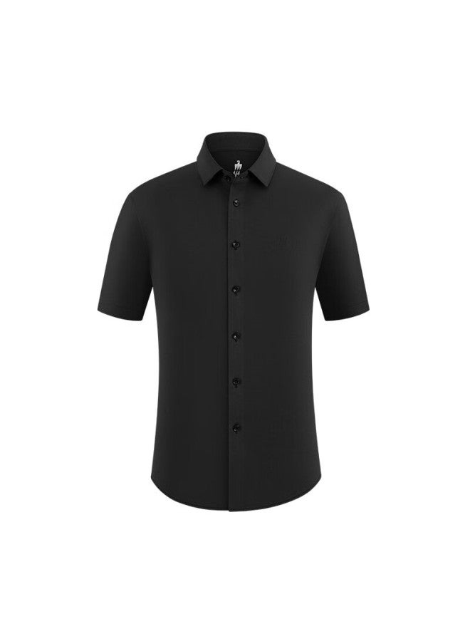 Ouding First-class High-elastic Shirt, Wolf King Black, Men's High-elastic Wrinkle-free Black Short-sleeve Summer Shirt, Wolf King Black Solid Color, Size 44 - Image 2
