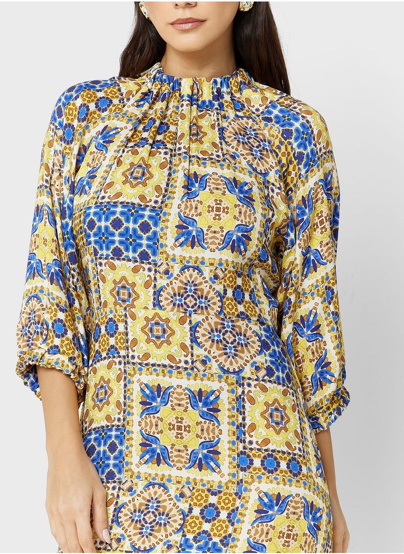 Closet London - High Neck Printed Dress - Image 1