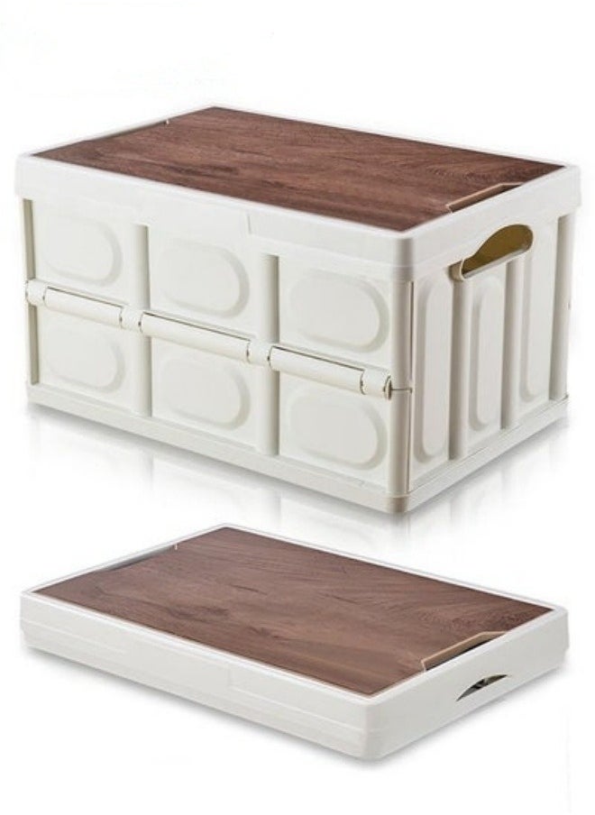MIXDE Foldable Storage Box,Collapsible Camping Box With Wooden Lid For Indoor Pool Toys Snacks, Portable Waterproof Storage Container For Outdoor Barbeque Picnic Fishing Car,Home Garage Organization  - Image 1