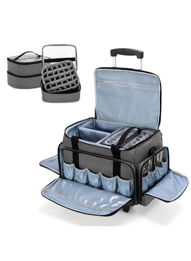 LUXJA Rolling Nail Polish Organizer Holds 90 Bottles and a Nail Lamp Rolling Nail Polish Case with a Detachable Dolly and 3 Removable Cases Patented Gray - Image 2