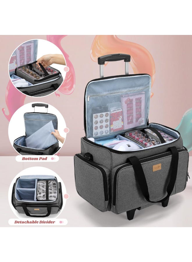 LUXJA Rolling Nail Polish Organizer Holds 90 Bottles and a Nail Lamp Rolling Nail Polish Case with a Detachable Dolly and 3 Removable Cases Patented Gray - Image 4